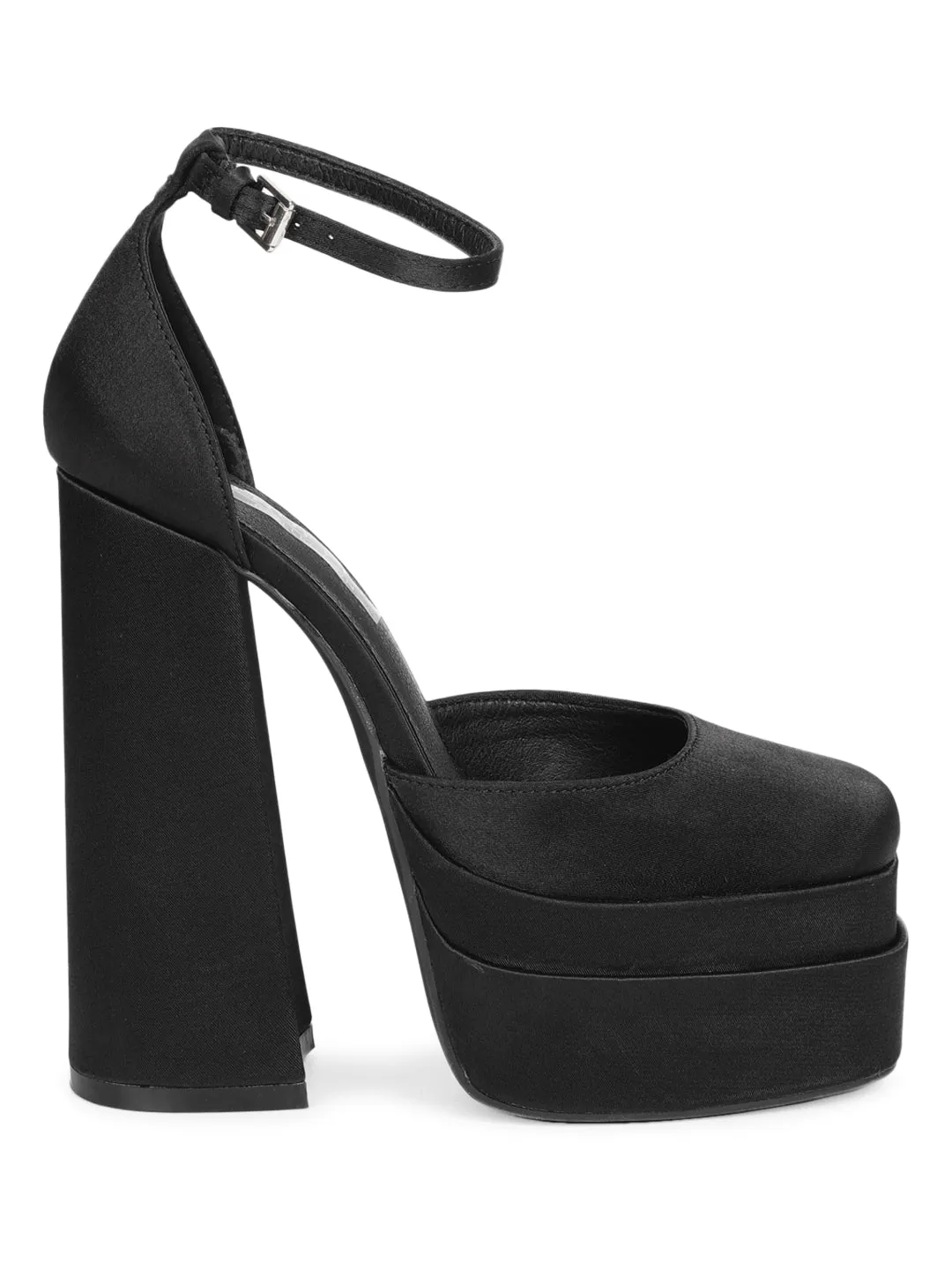 Black Satin Strappy Block Sandals (TC-GOWN1-BLKSAT)