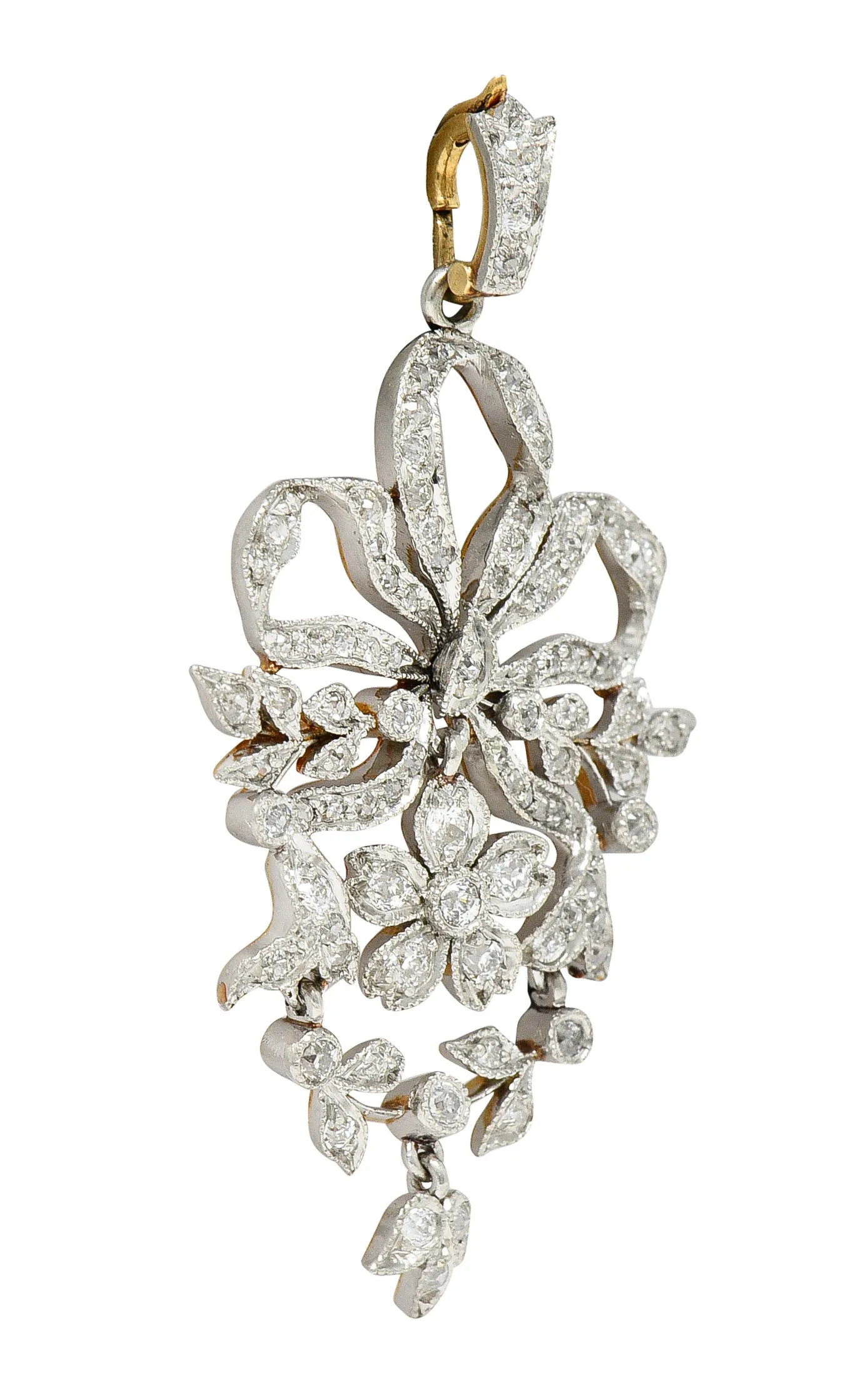 Black Starr & Frost Edwardian Diamond Platinum-Topped 18 Karat Gold Flower Bow Enhancer Pendant