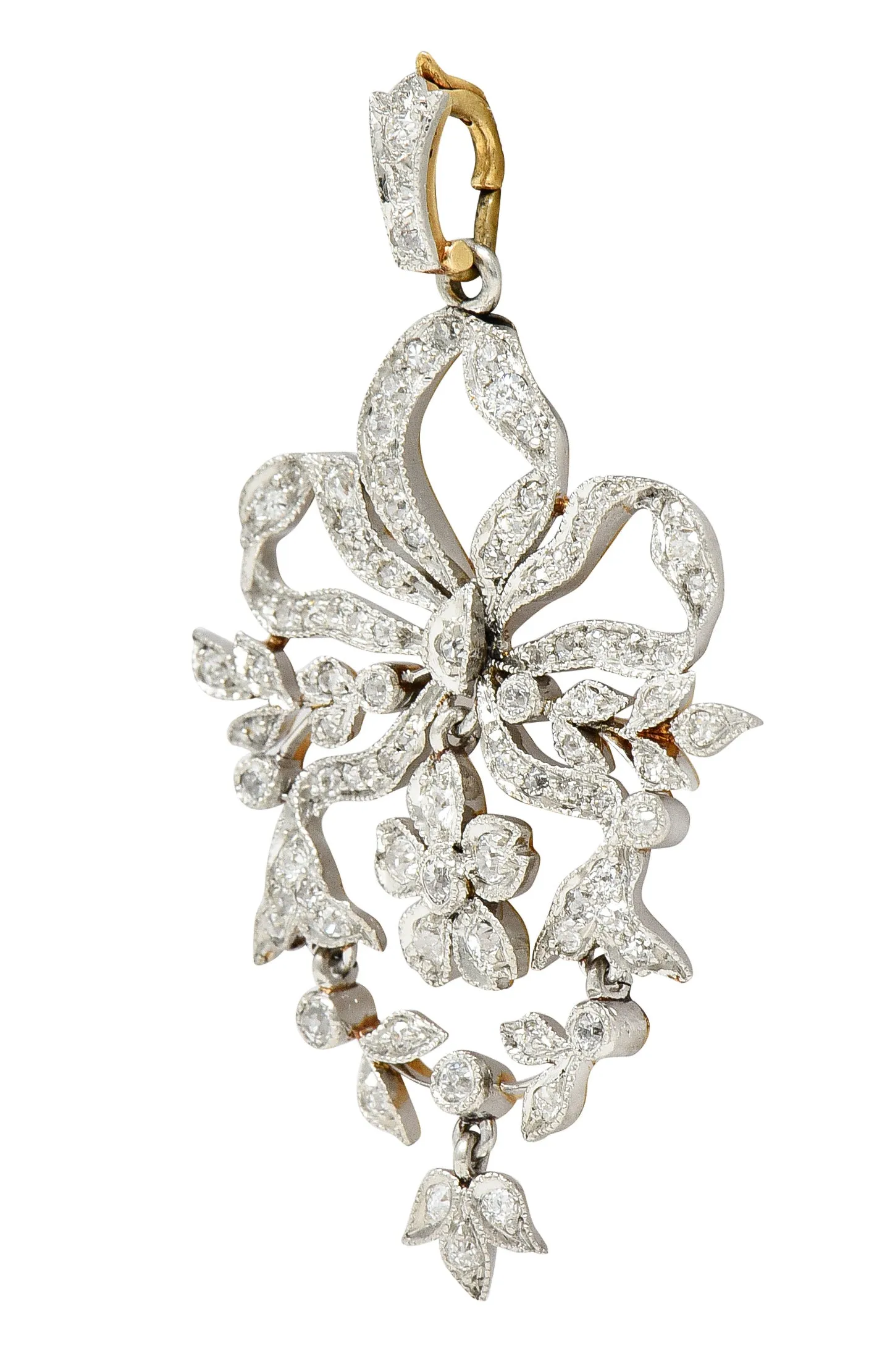 Black Starr & Frost Edwardian Diamond Platinum-Topped 18 Karat Gold Flower Bow Enhancer Pendant