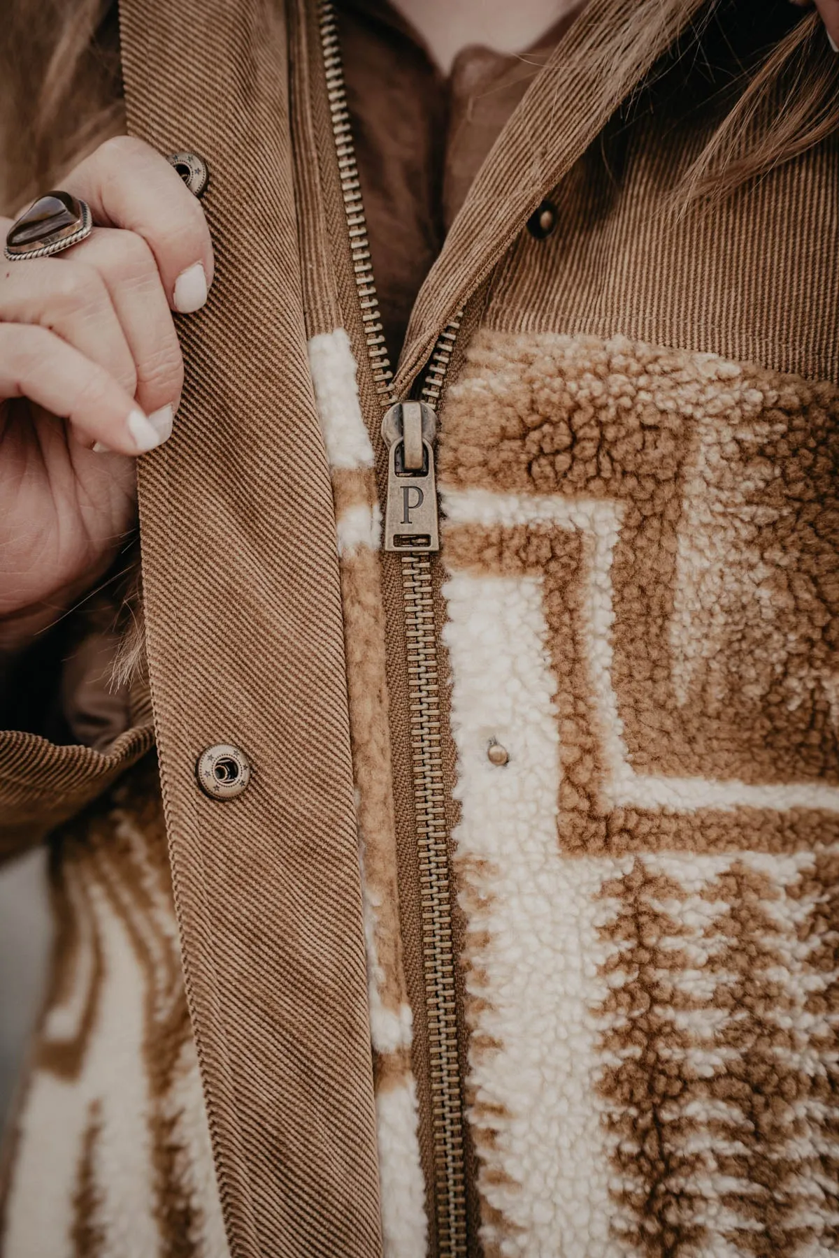 'Blanca' Berber & Corduroy Hooded Pendleton Jacket (1 XS only)
