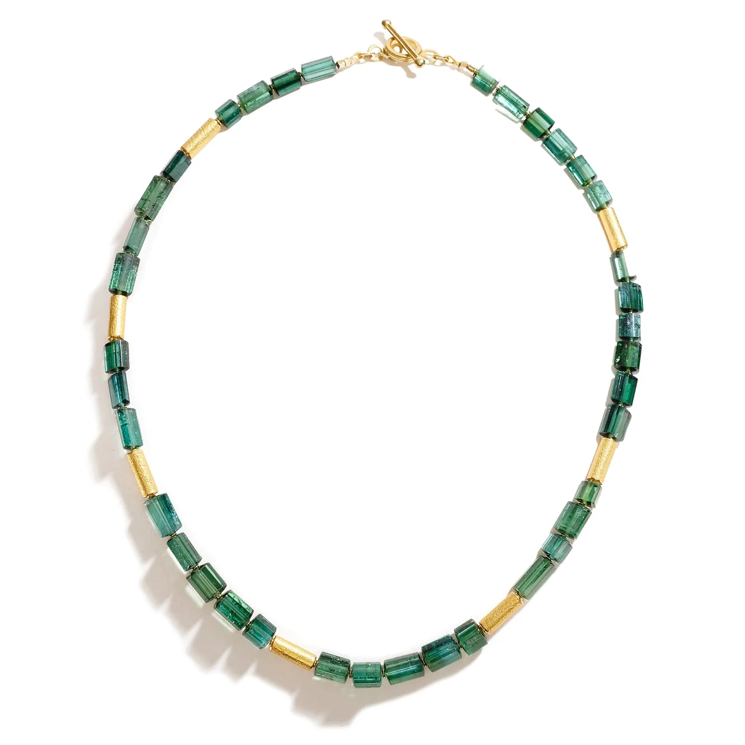 Blue-green Polished Tourmaline Crystal Necklace