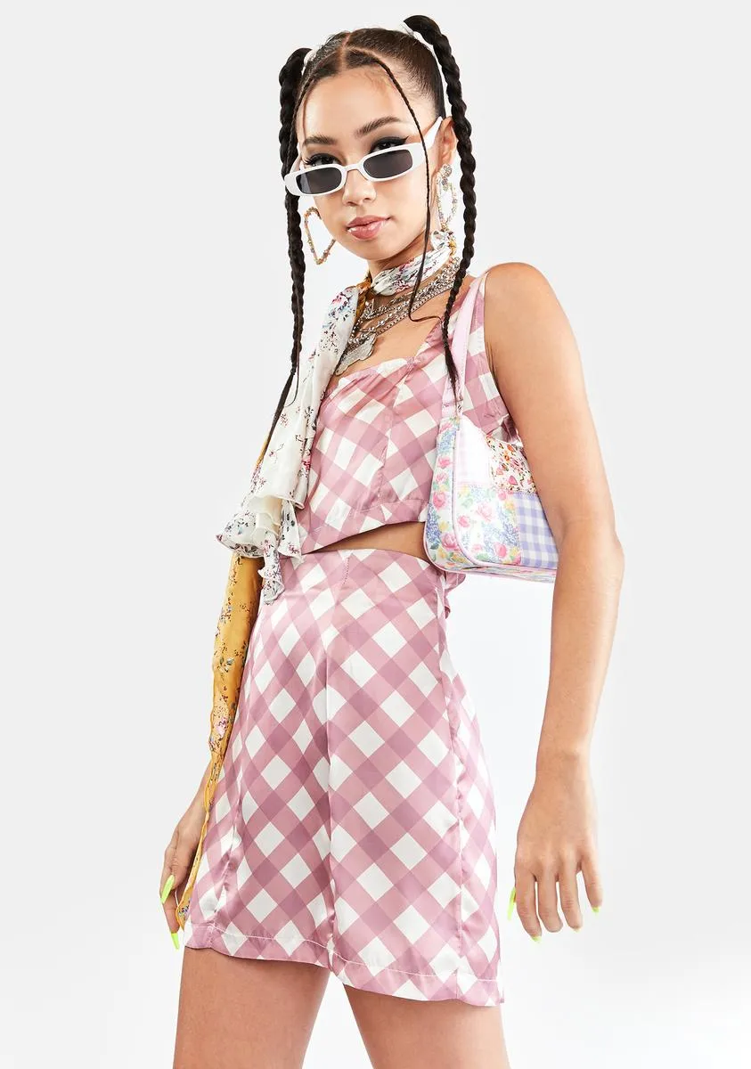 Blush Diagonal Checkered Skirt-