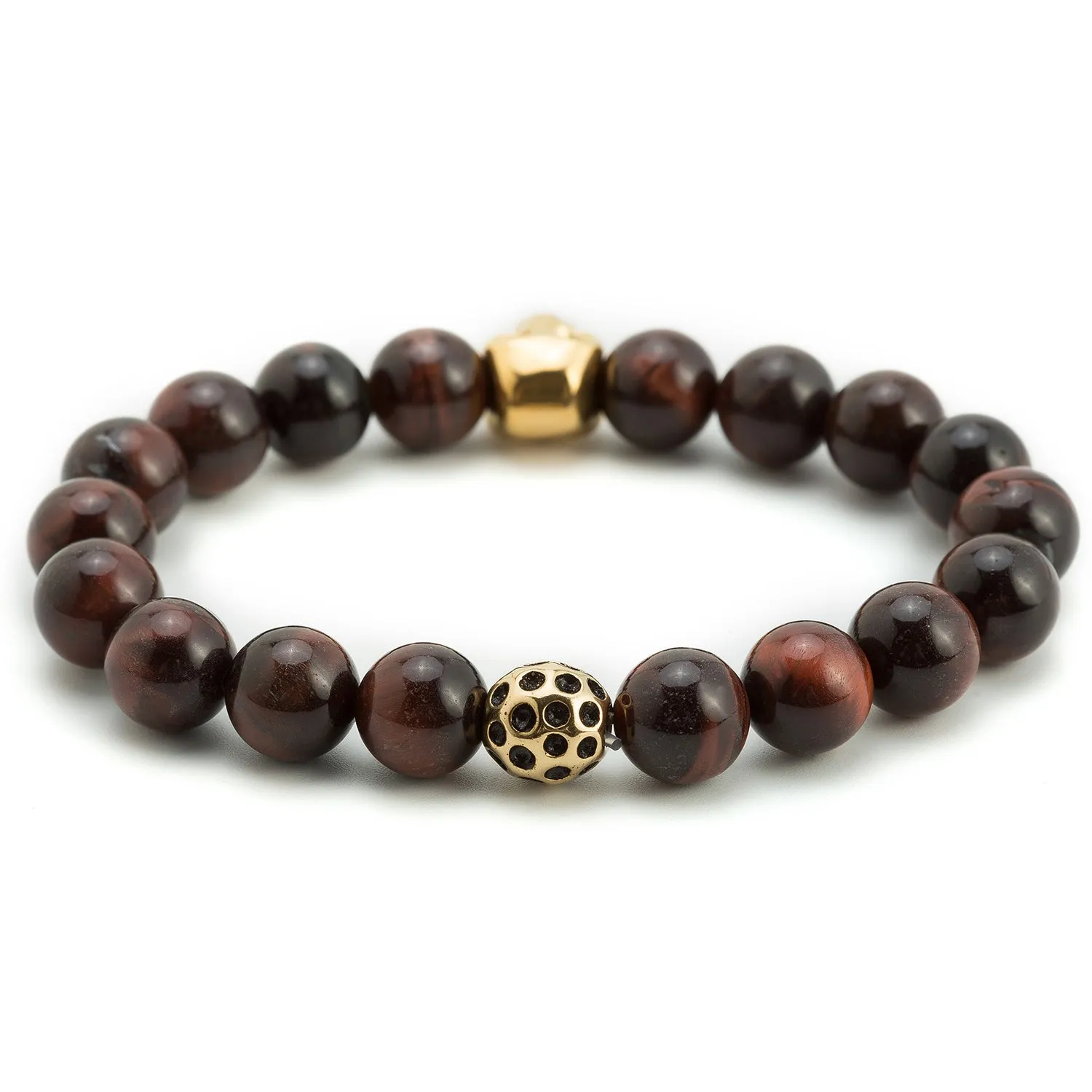 Boston Red Tiger Eye Gold Skull Bracelet