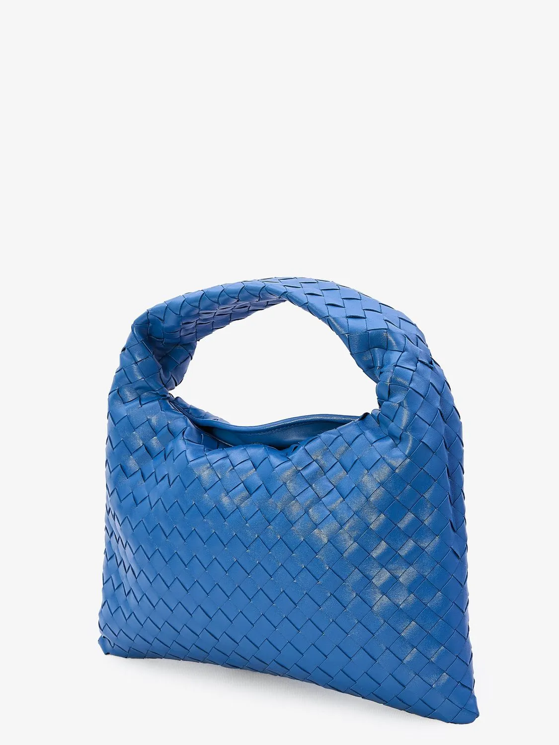 BOTTEGA VENETA Intrecciato Blue Leather Mini Top-Handle Bag with Gold-Tone Hardware