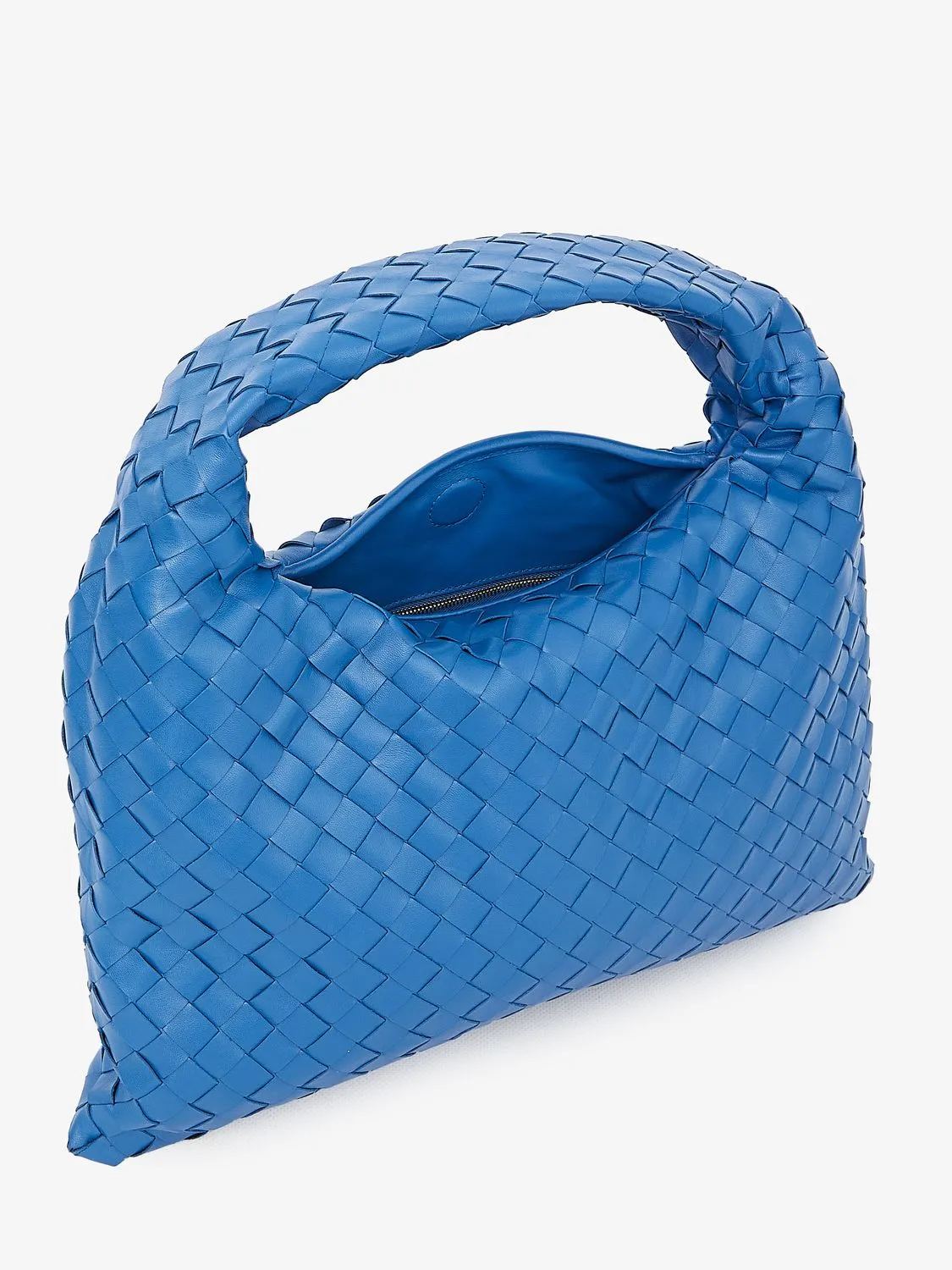 BOTTEGA VENETA Intrecciato Blue Leather Mini Top-Handle Bag with Gold-Tone Hardware