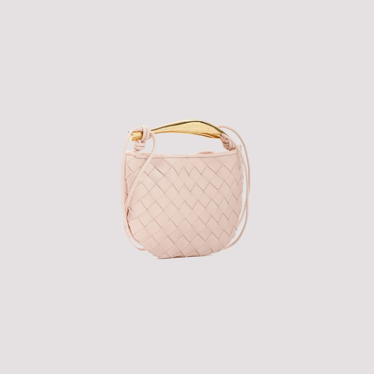 BOTTEGA VENETA Mini Sardine White Lambskin Crossbody with Gold-Tone Handle - 12x20x2.5 cm