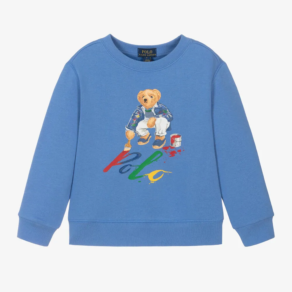 Boys Blue Cotton Polo Bear Sweatshirt