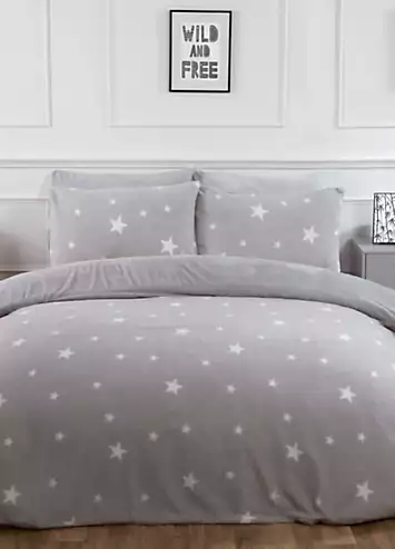 Brentfords Teddy Fleece Stars Grey Duvet Cover & Pillowcase Set | Kaleidoscope