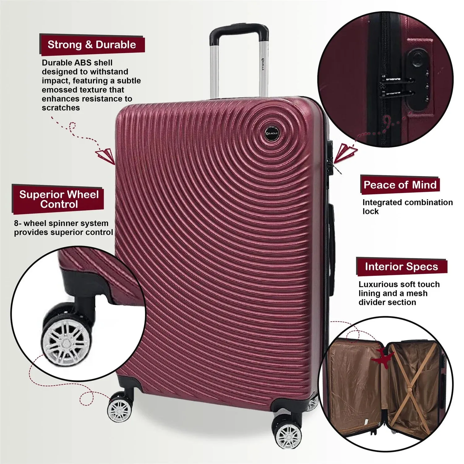 Brookside Extra Large Hard Shell Burgundy Suitcase