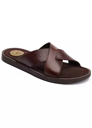 Brown Astro Slip on Sandals by Base London | Look Again