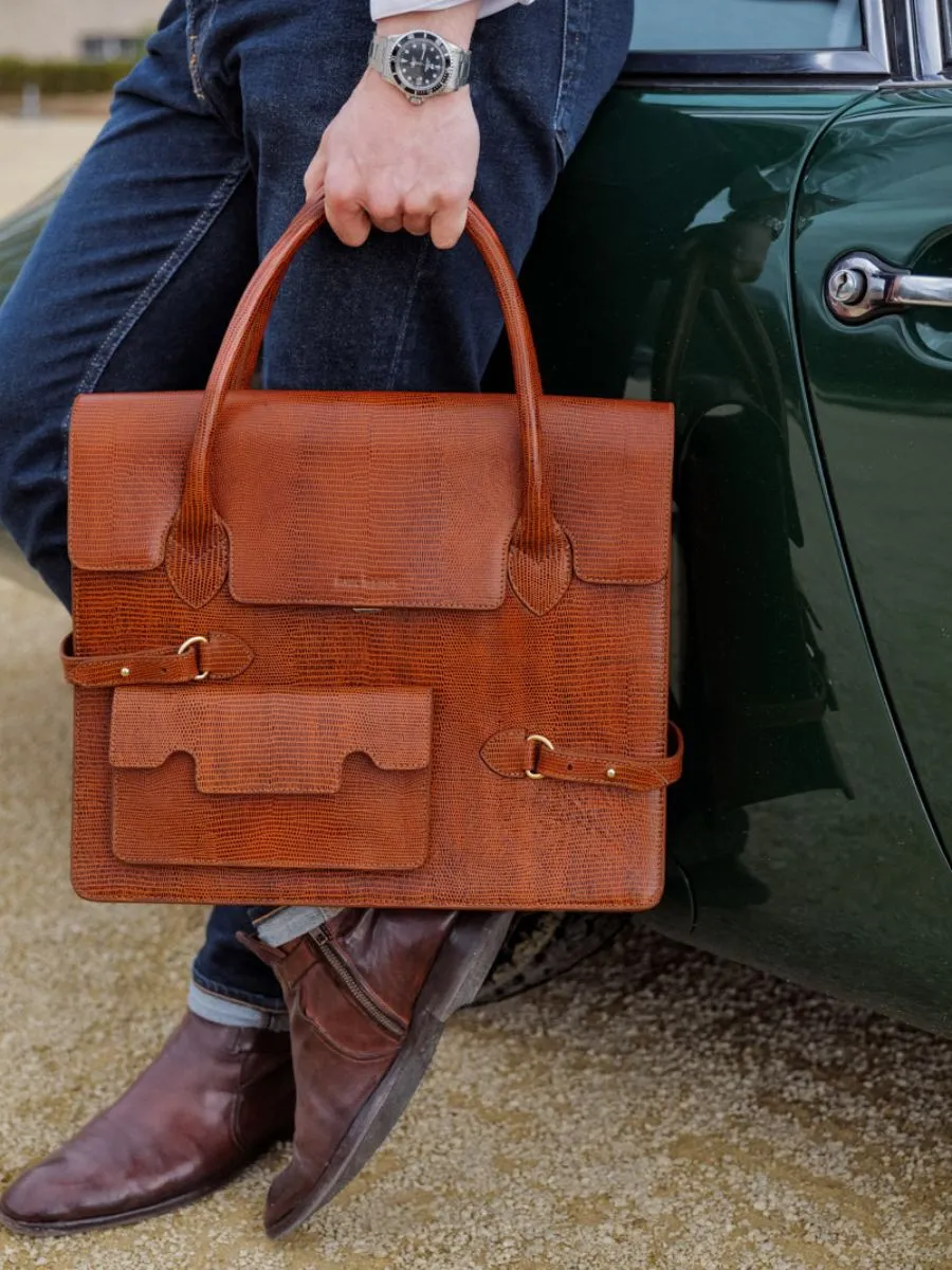 Brown Leather Document Holder Bag - LeSecrétaire 1960 Amber | PAUL MARIUS