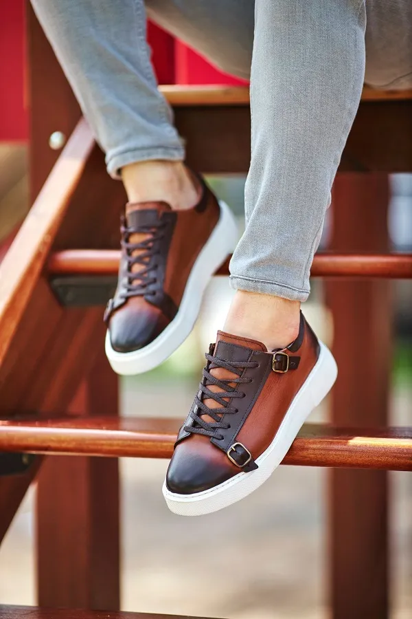 Brown Mid Top Monk Strap Sneakers for Men | GentWith