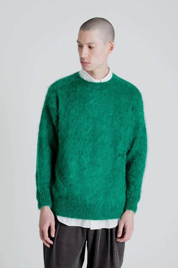 Brushed Wool Mohair Crewneck Pullover - Emerald Green