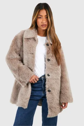 Button Through Faux Fur Coat