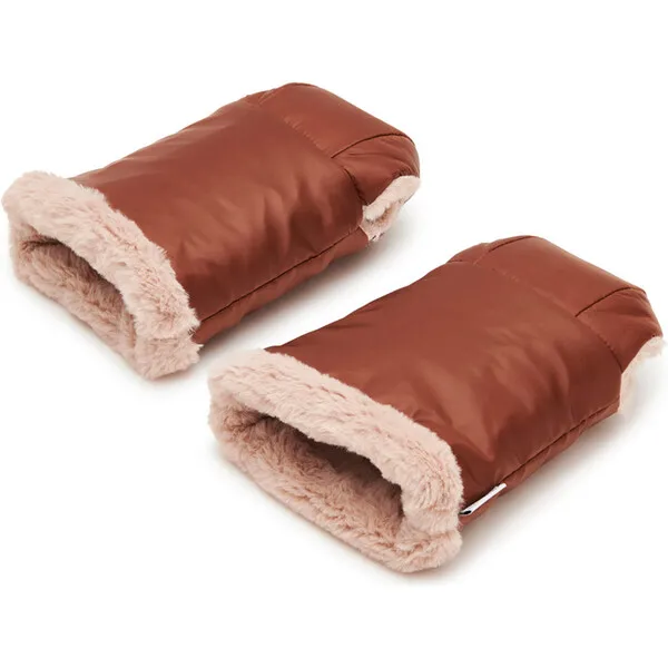 Caraa Water-Repellent Adjustable Snap Sherpa Lined Baby Stroller Gloves, Clay