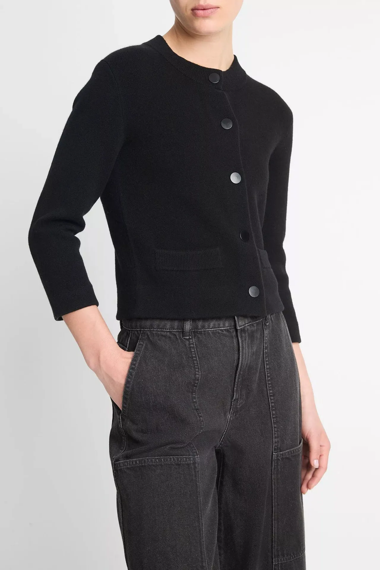 Cardigan Shrunken Snap in Schwarz