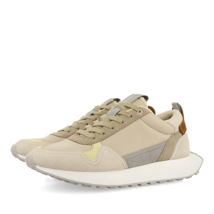 Carluke men's beige retro sneakers with contrasting colours