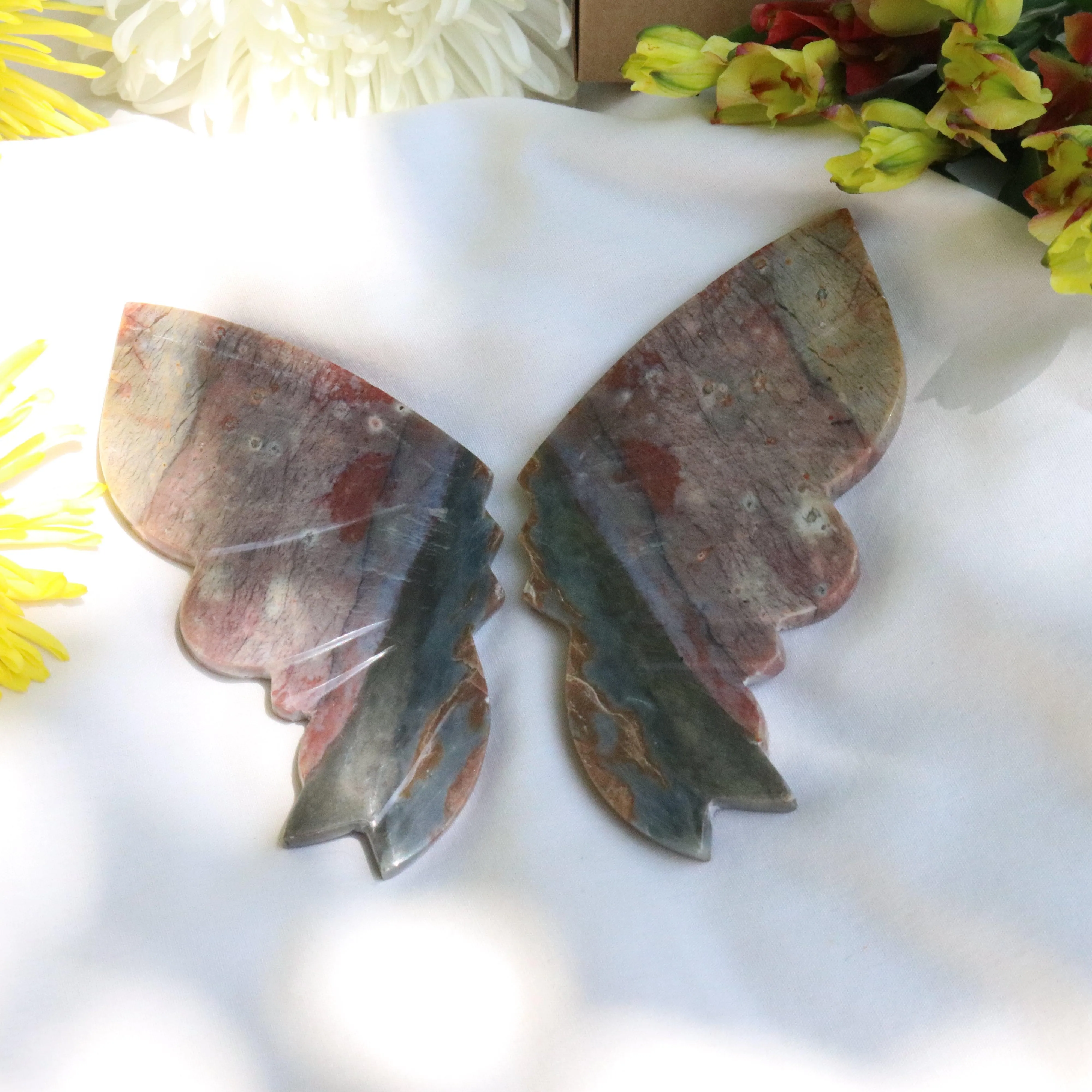 Carved Red Jasper Butterfly Wings from Indonesia~ Root Chakra Energy Flow