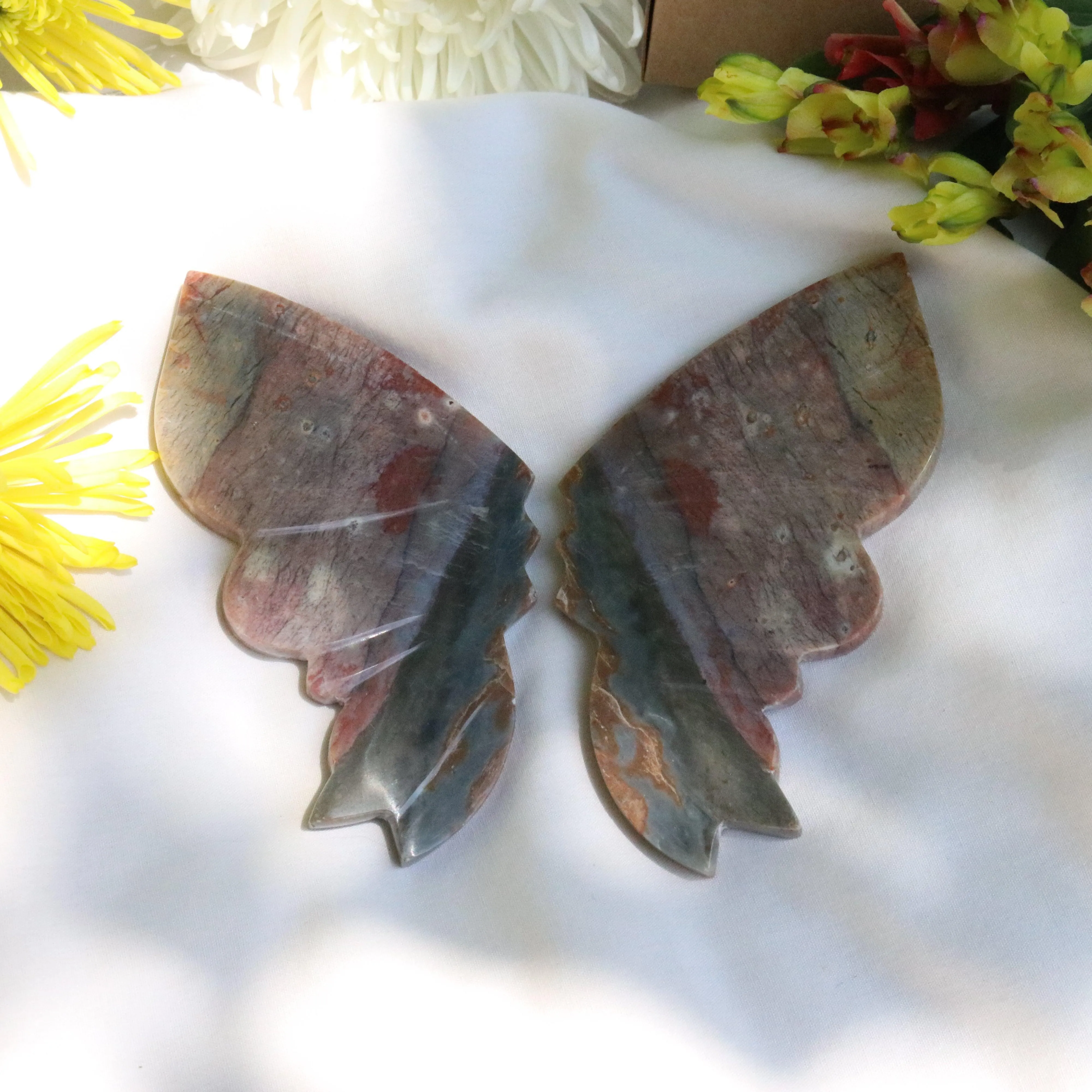 Carved Red Jasper Butterfly Wings from Indonesia~ Root Chakra Energy Flow