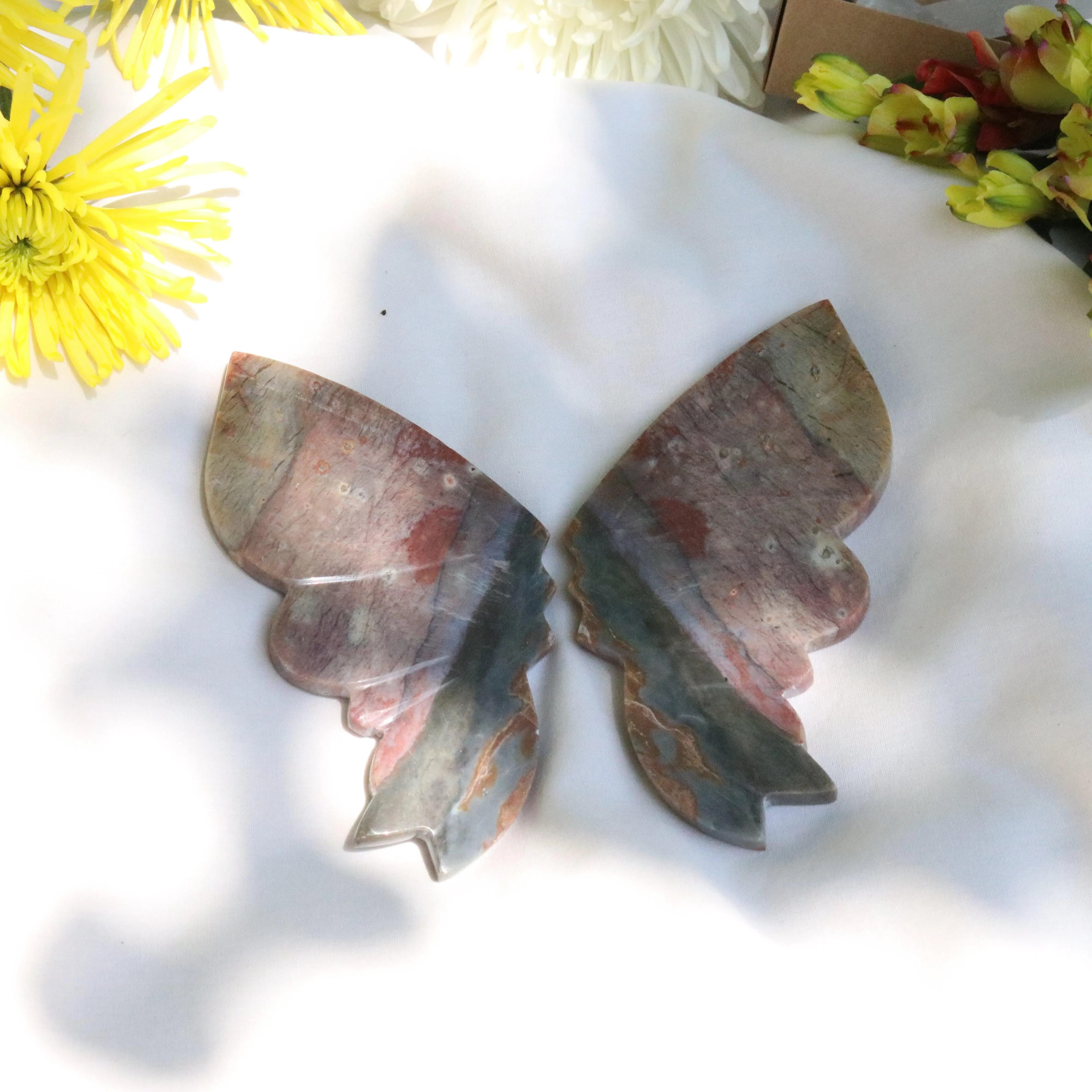 Carved Red Jasper Butterfly Wings from Indonesia~ Root Chakra Energy Flow