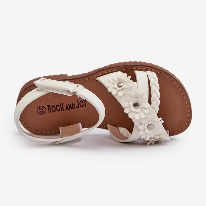 Children's sandals with Velcro fastening and flowers, white Nestalee