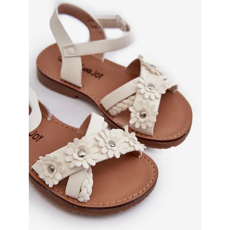 Children's sandals with Velcro fastening and flowers, white Nestalee
