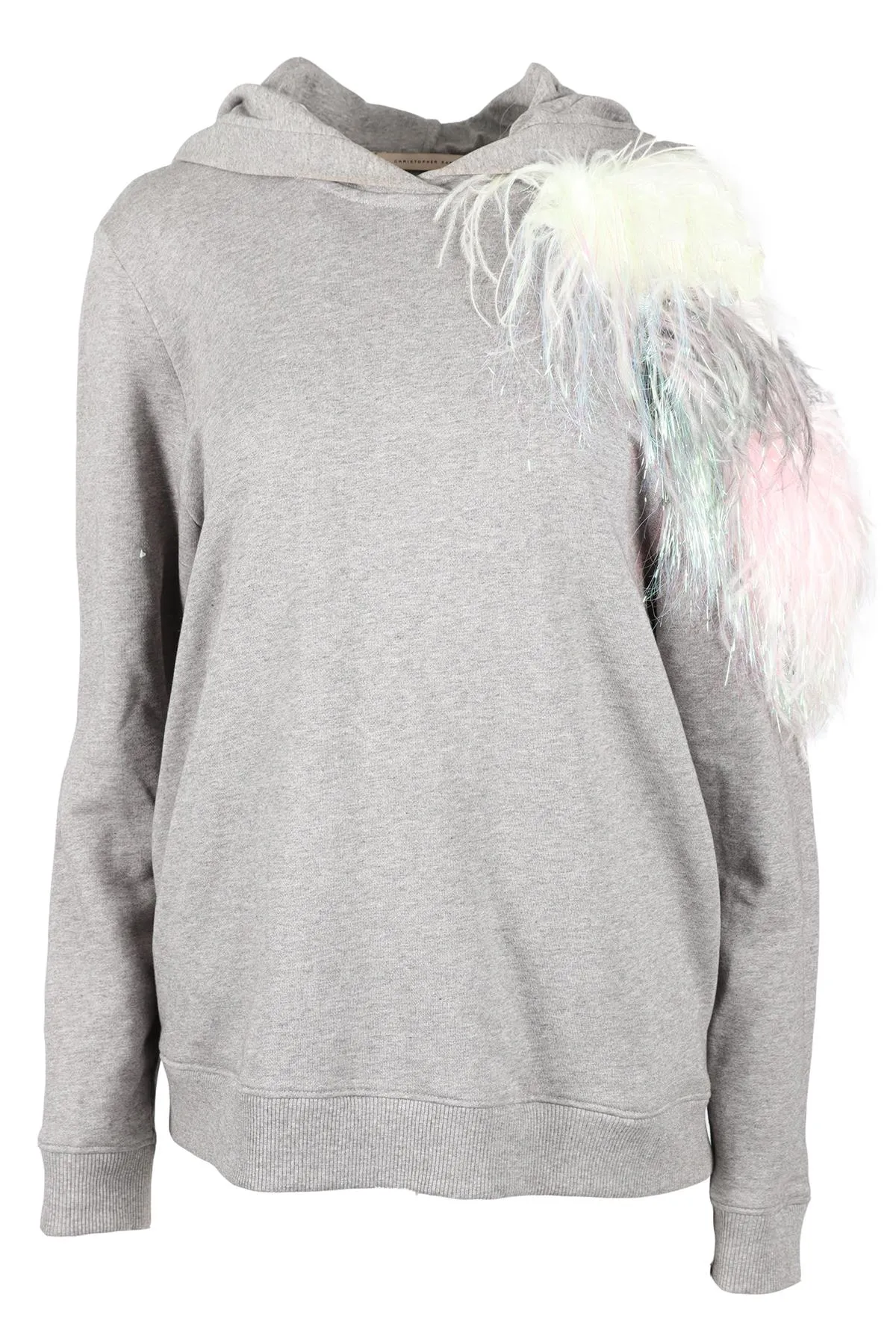 CHRISTOPHER KANE GREY FEATHER AND COTTON HOODIE SMALL