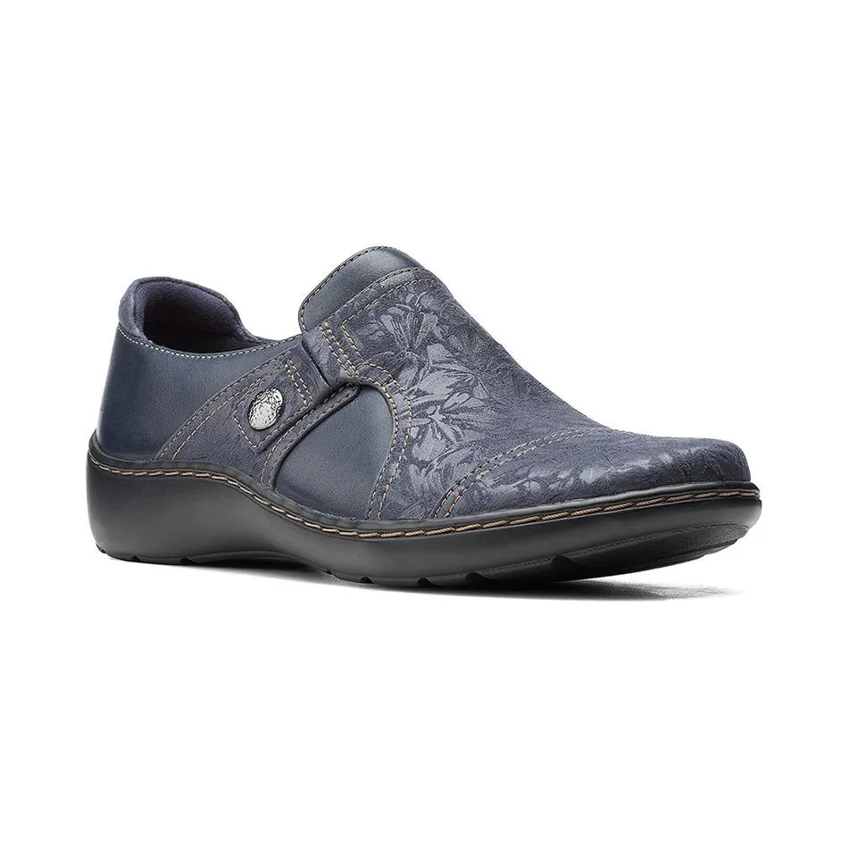 CLARKS WOMEN'S CORA POPPY NAVY COMBO SLIP-ON