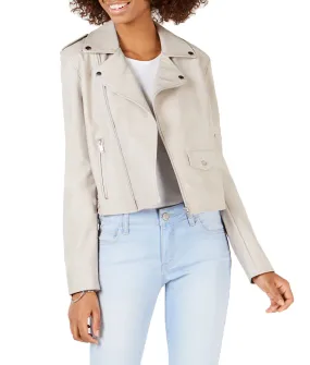 CoffeeShop Women’s Beige Faux Leather Moto Jacket