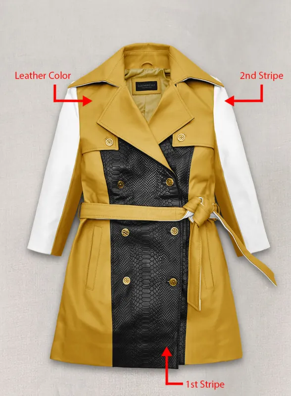 Color Contrast Leather Trench Coat