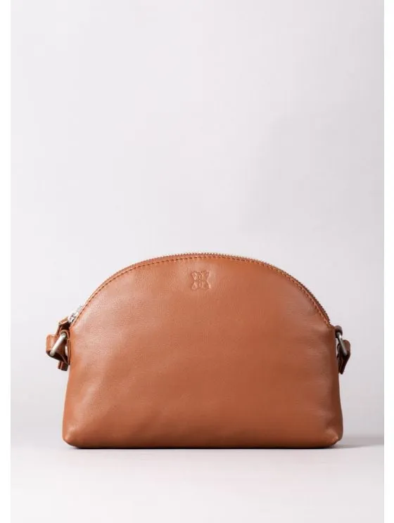Coniston Duo Leather Curved Cross Body Bag in Tan
