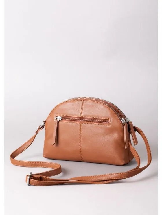 Coniston Duo Leather Curved Cross Body Bag in Tan