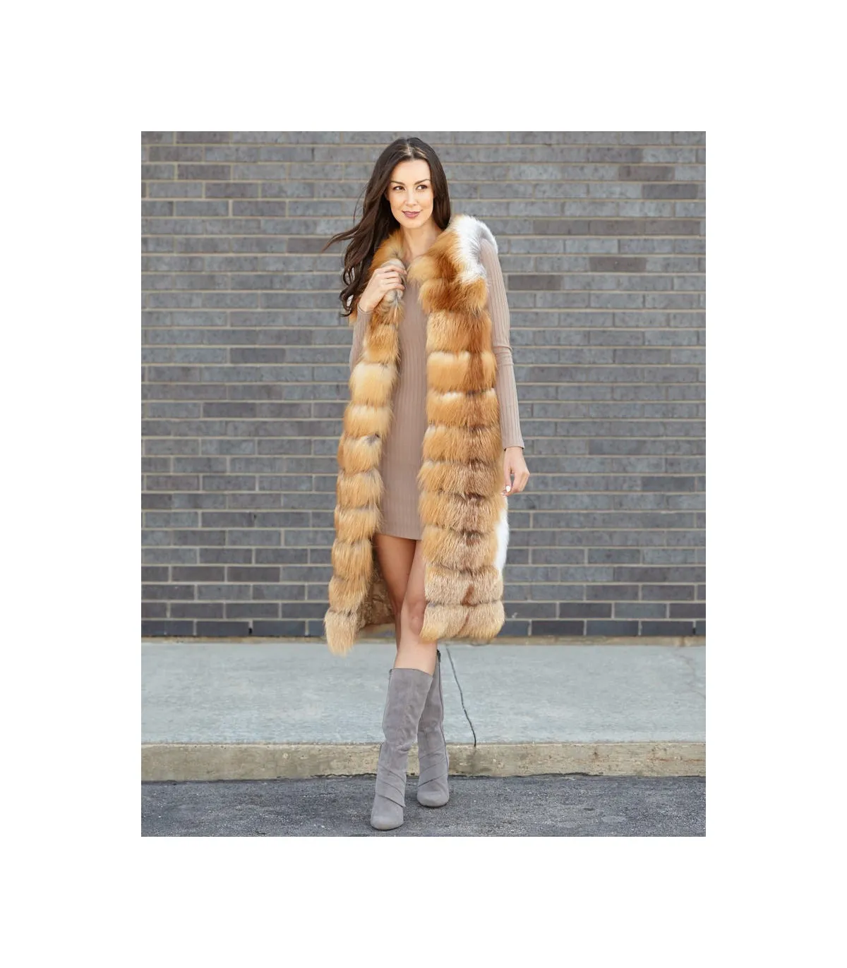 Constance Tiered Red Fox Duster Vest: FurHatWorld.com