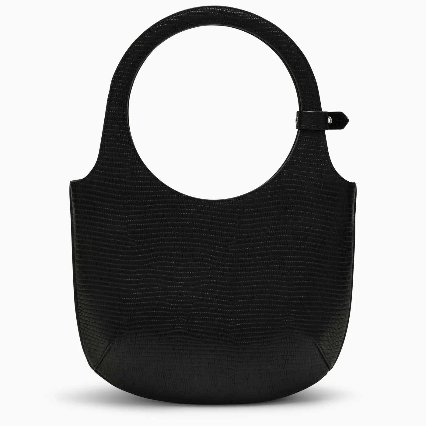 Courreges    Courrèges Black Lizard Effect Leather Holy Tejus Bag