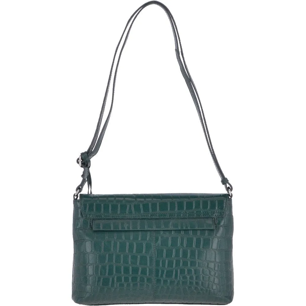 Crocodile Print Cross Body Bag Bottle Green – 62753