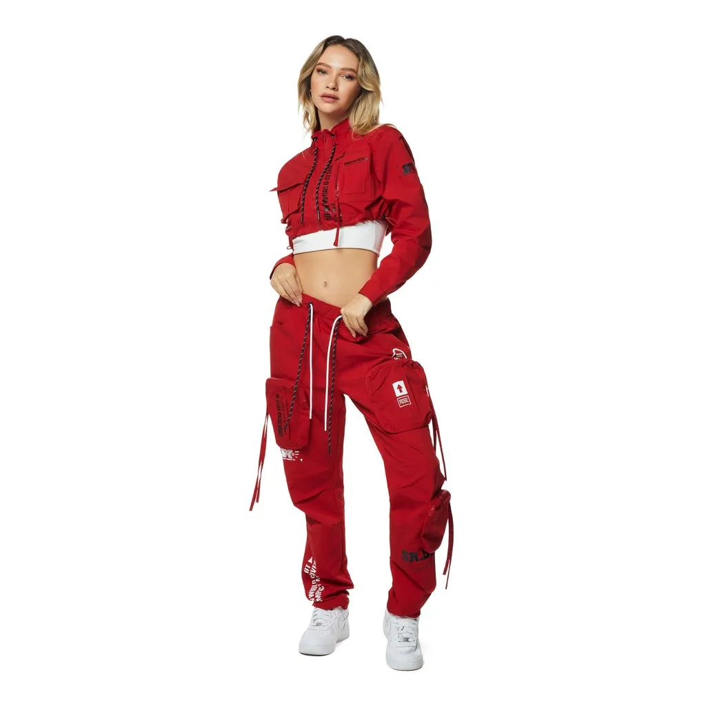 Cropped Utility Full Zip Jacket - True Red