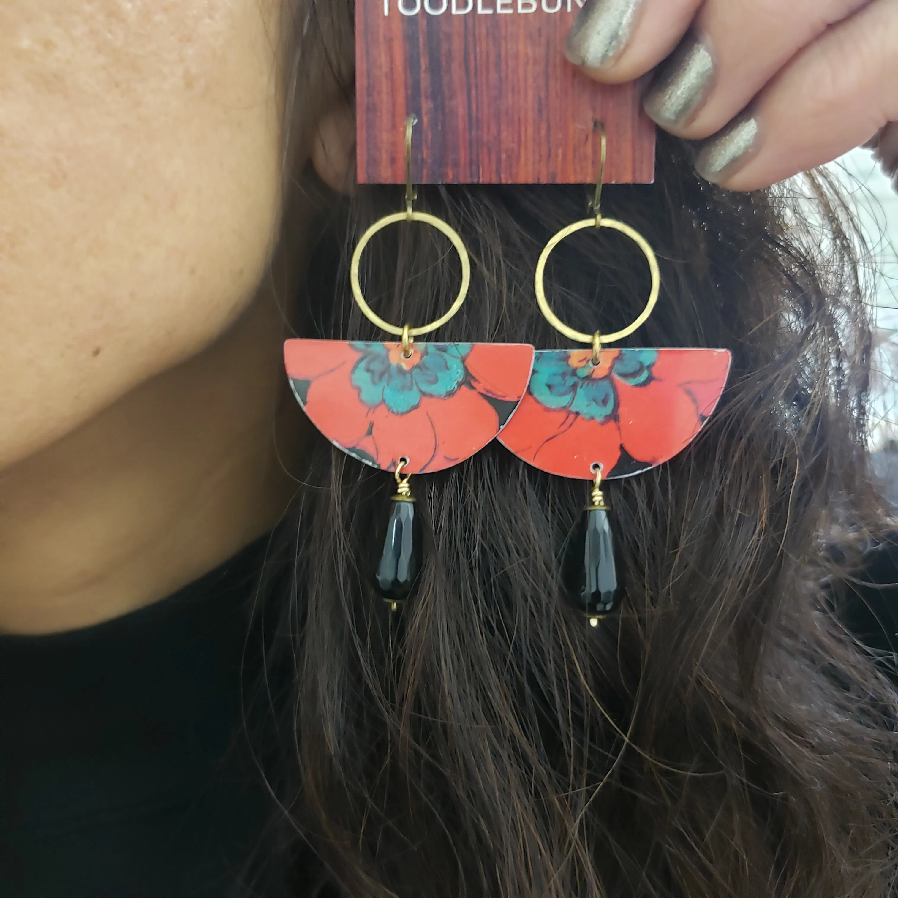 Curacao Red Floral Onyx Drop Earrings