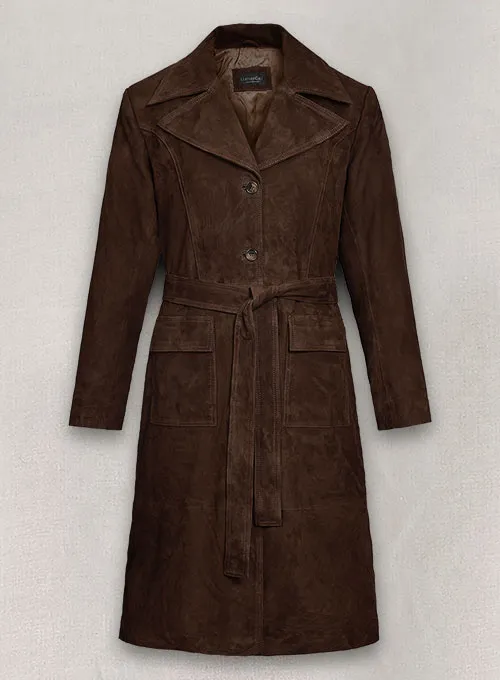 Dark Brown Suede Alpine Leather Long Coat