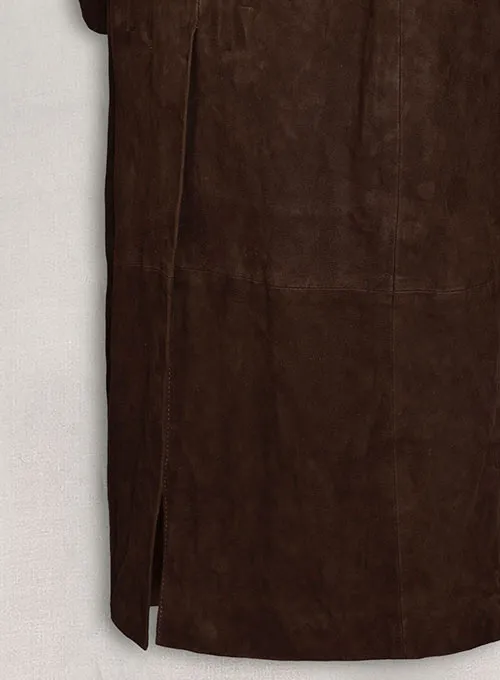 Dark Brown Suede Alpine Leather Long Coat