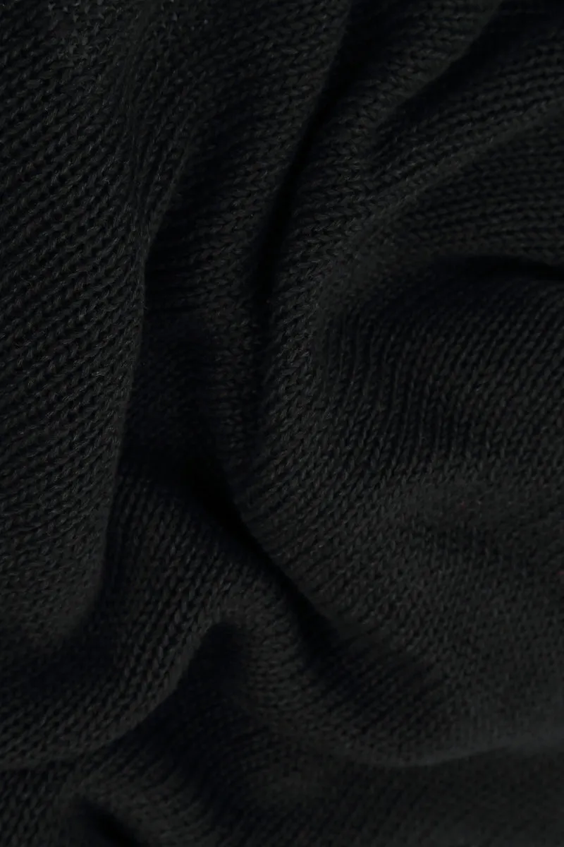 Decorated Front Black Linen Jumper