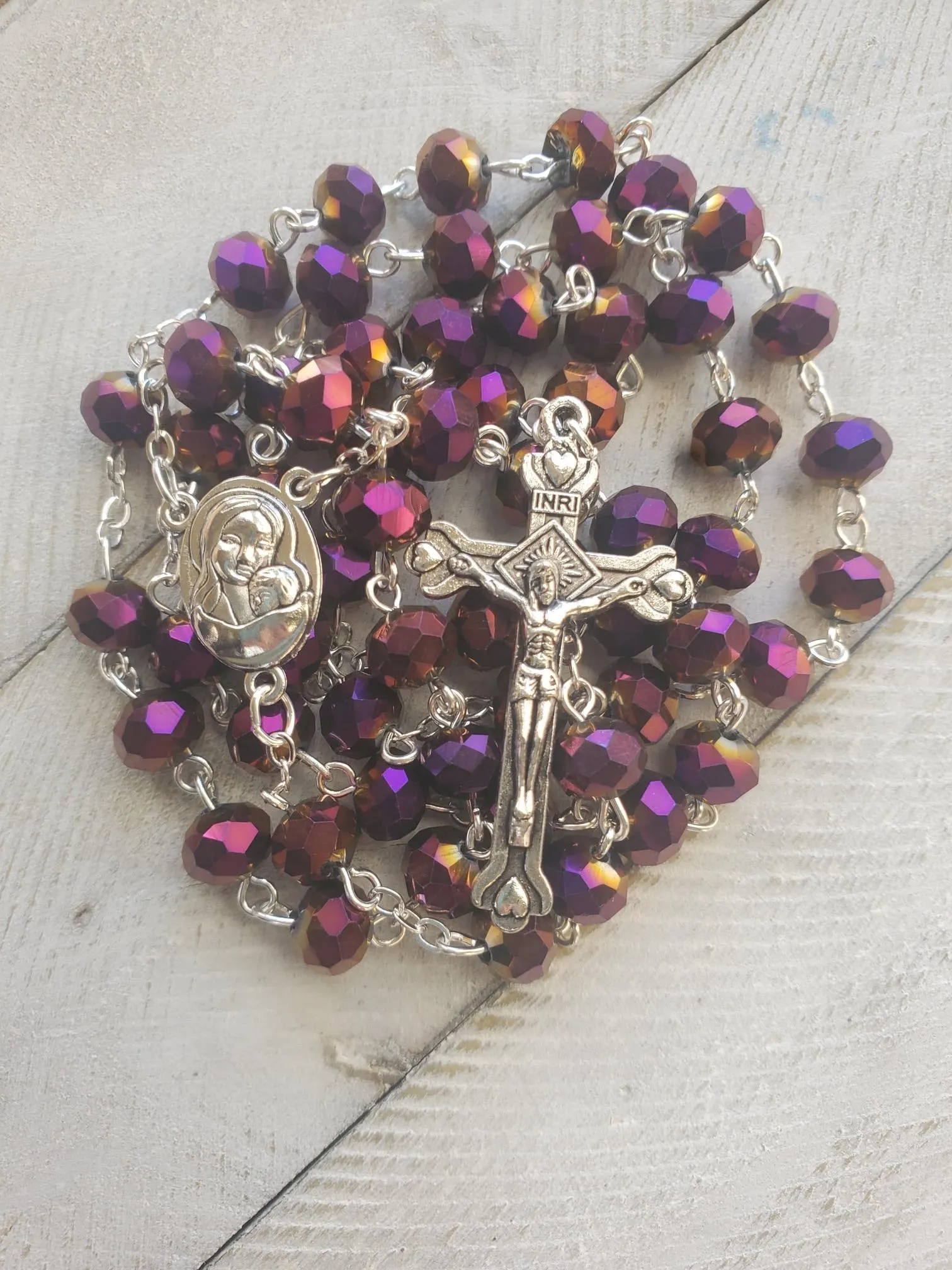 Deep Purple Crystal Beads Rosary With Holy Soil Medal