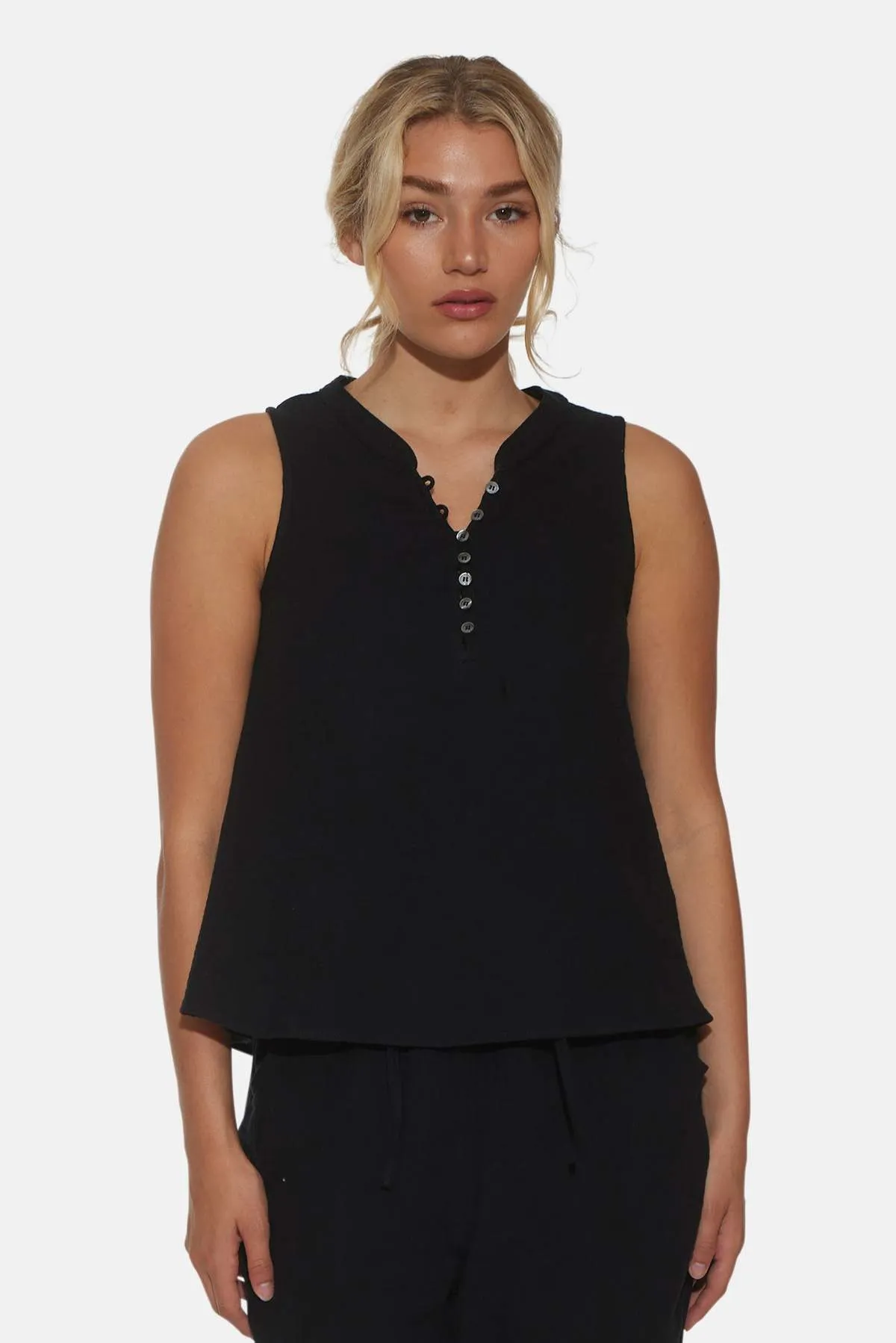 Devon Gauze Sleeveless Top - Black