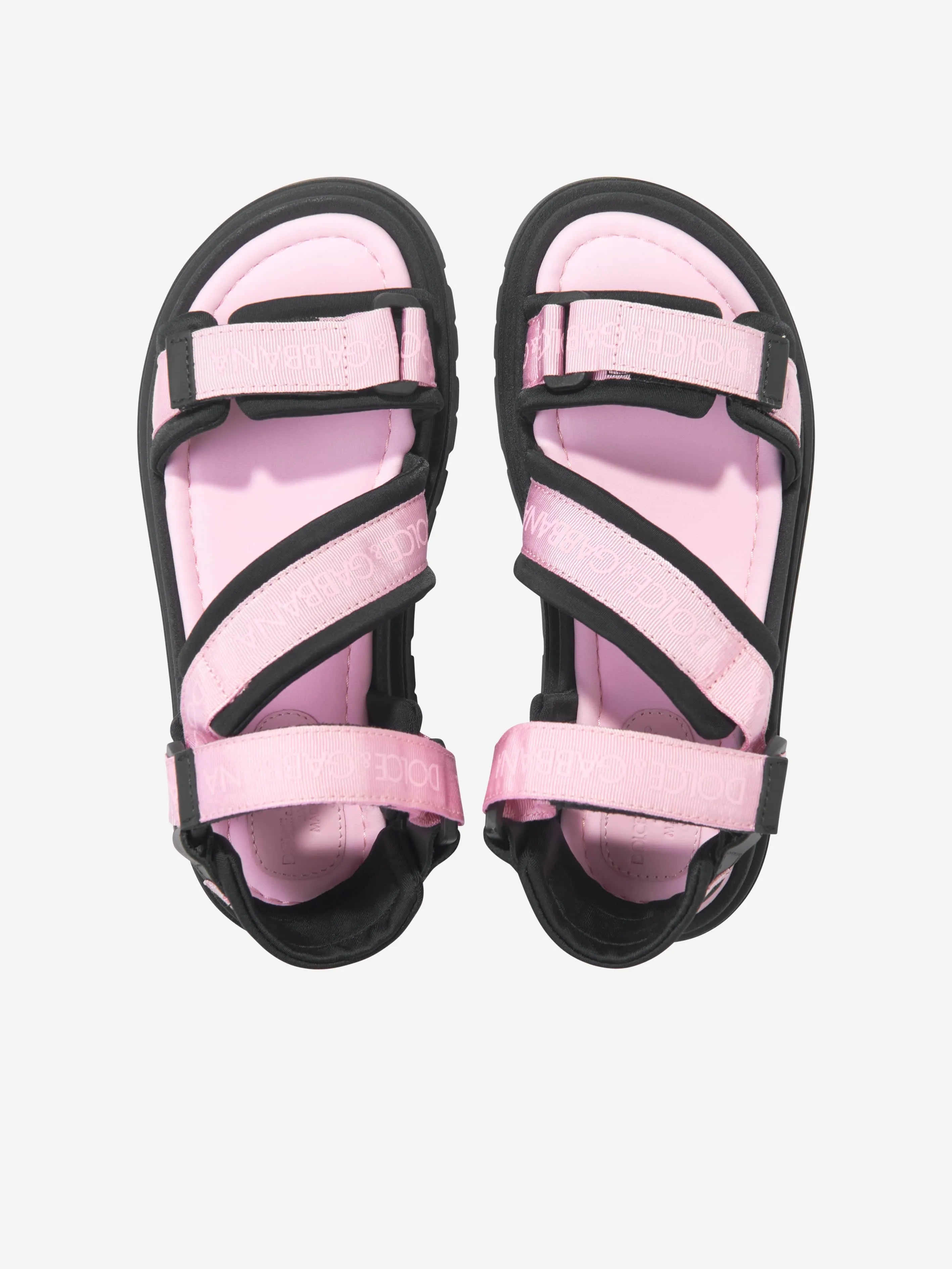 Dolce & Gabbana Girls Technical Fabric Logo Sandals in Pink