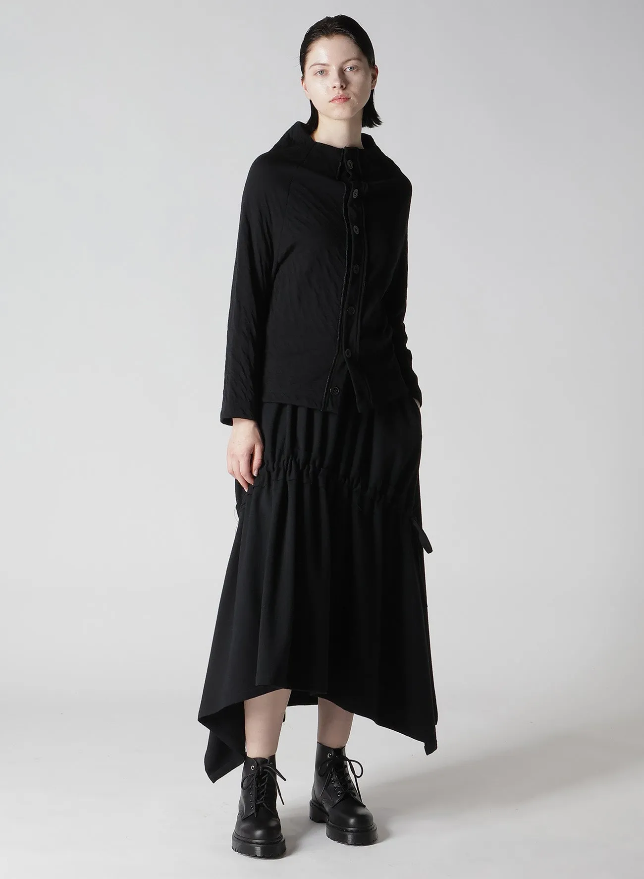 DOUBLE BINDING OFF NECK BUTTON CARDIGAN
