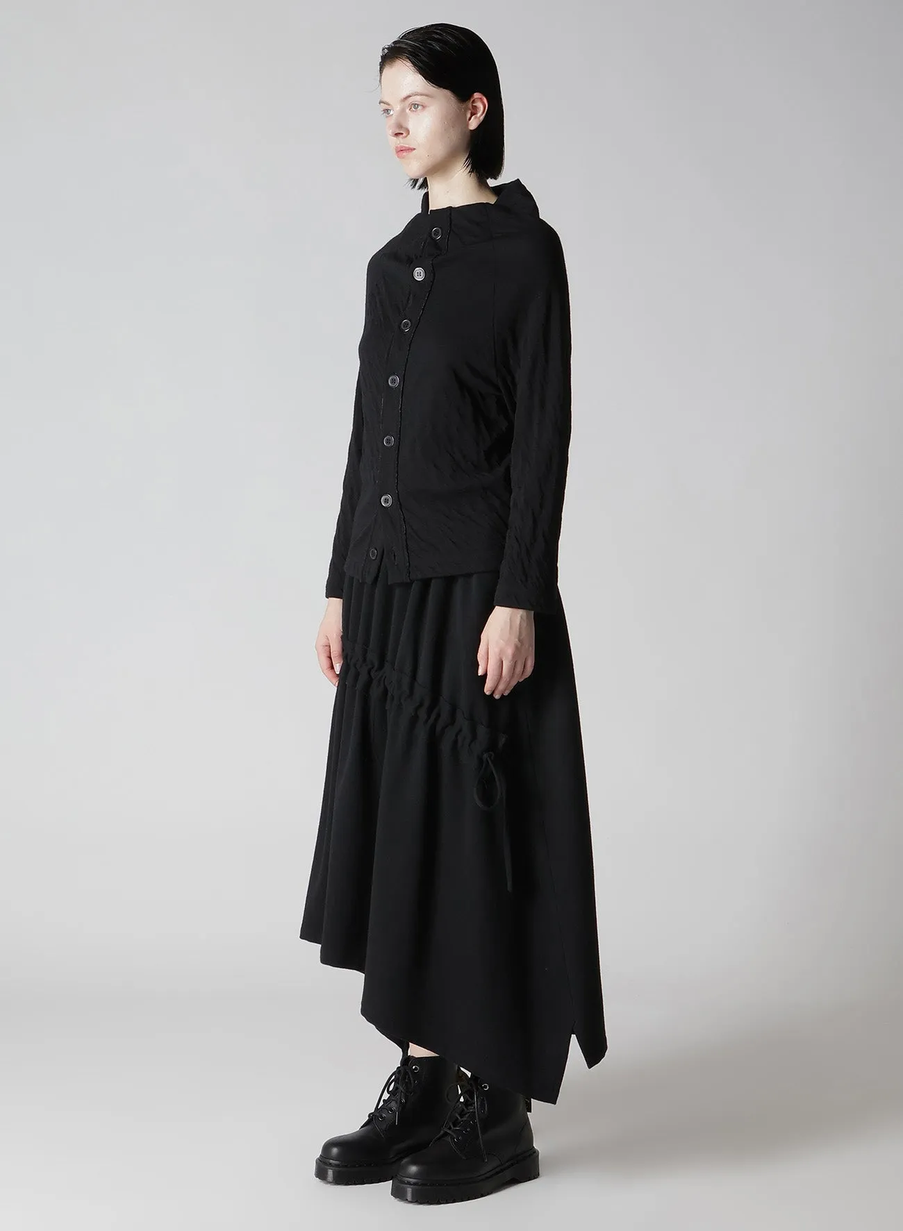 DOUBLE BINDING OFF NECK BUTTON CARDIGAN