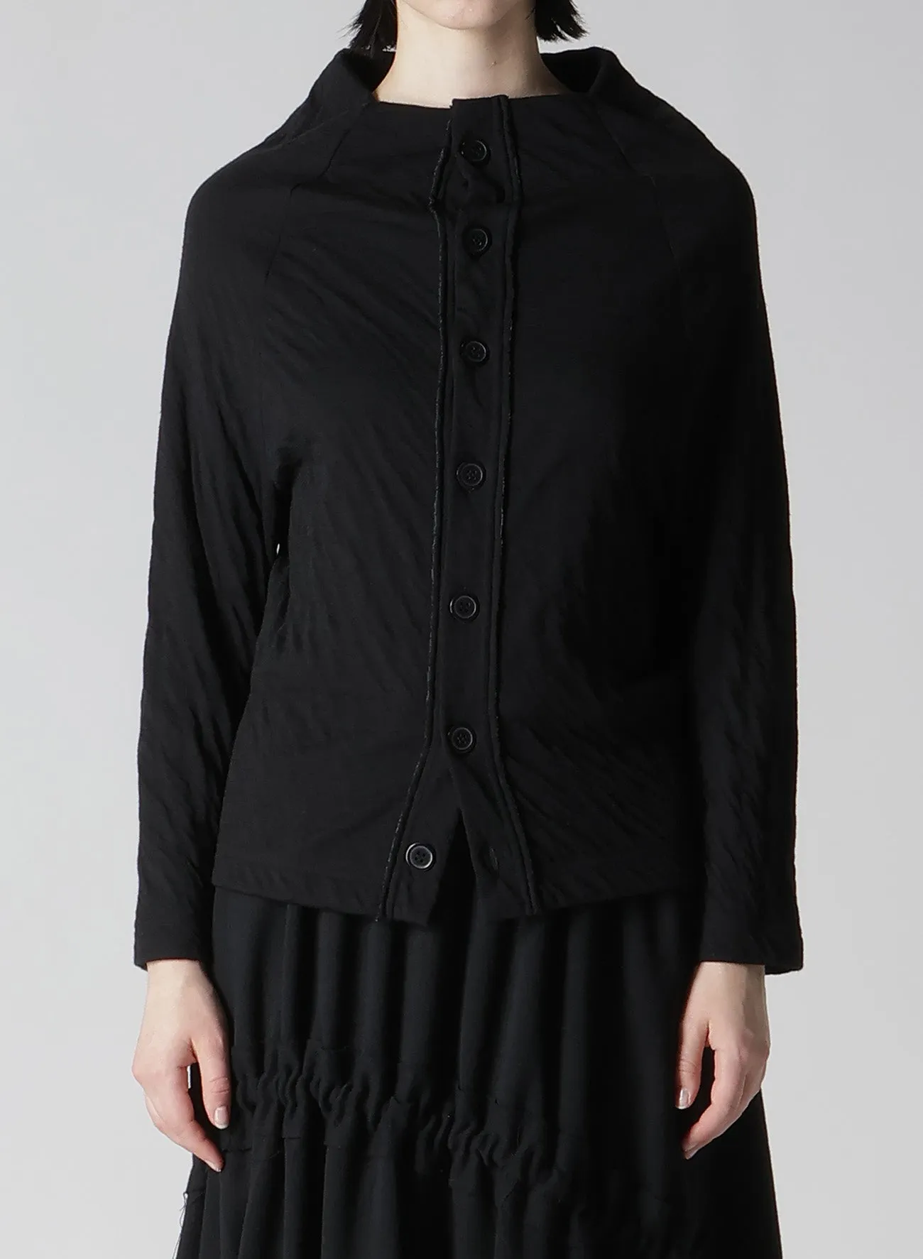 DOUBLE BINDING OFF NECK BUTTON CARDIGAN