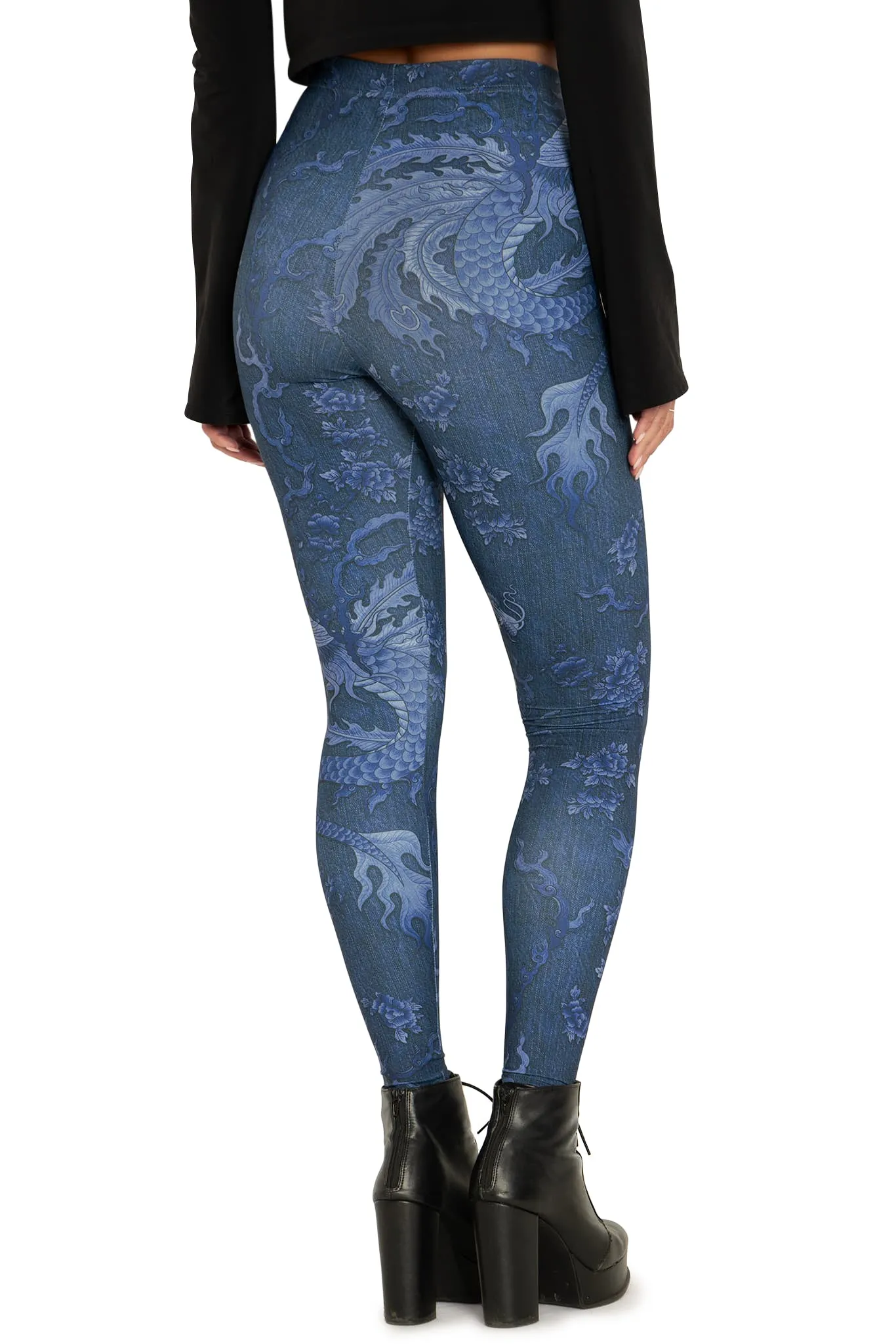 Dragon Rising Denim High Waisted Matte Finish Leggings