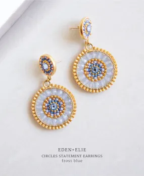 EDEN + ELIE double circle statement drop earrings - frost blue