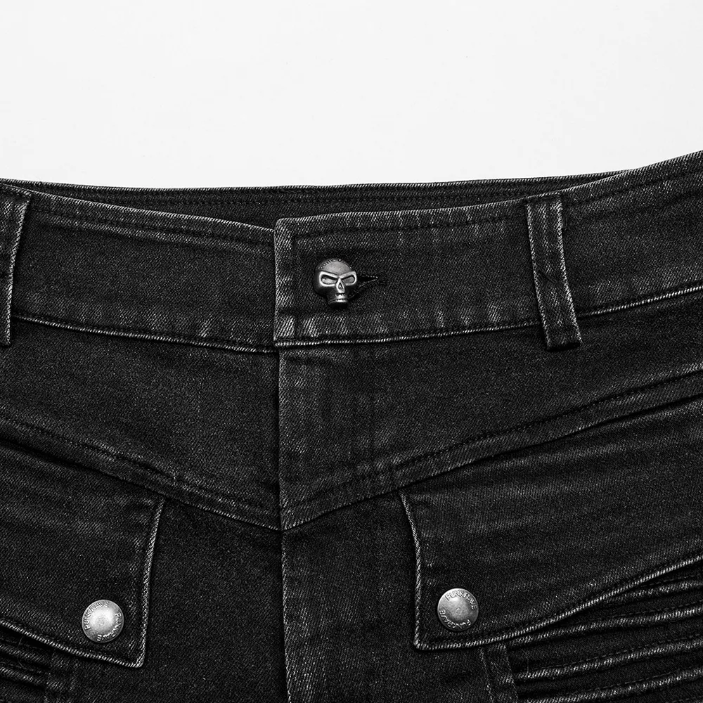 Edgy Punk Black Skinny Drawstring Jeans for Men