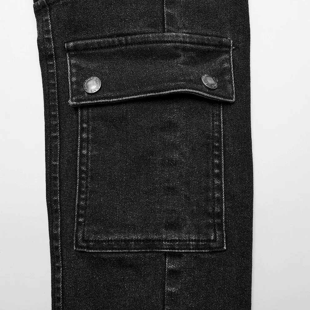 Edgy Punk Black Skinny Drawstring Jeans for Men